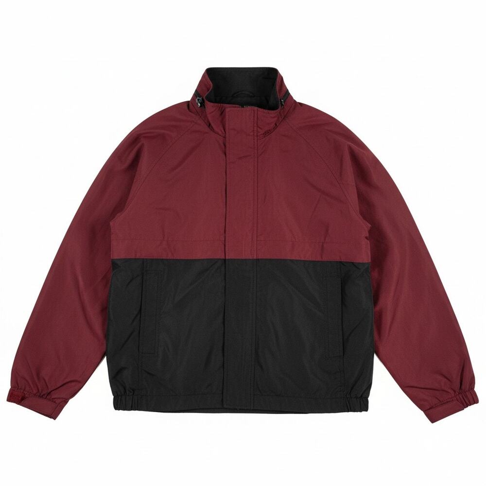 Totes Rain Jacket M Maroon Black Hidden Hood Full Zip Lined